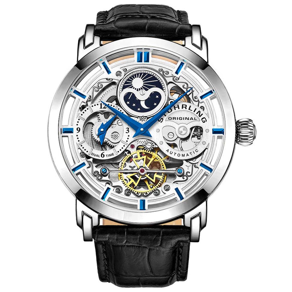 Stührling Anatol 3924 Automatisch 47mm Skelet Horloge - Horloge Heren - Horloges voor Mannen - Twee Tijdzones Precisie