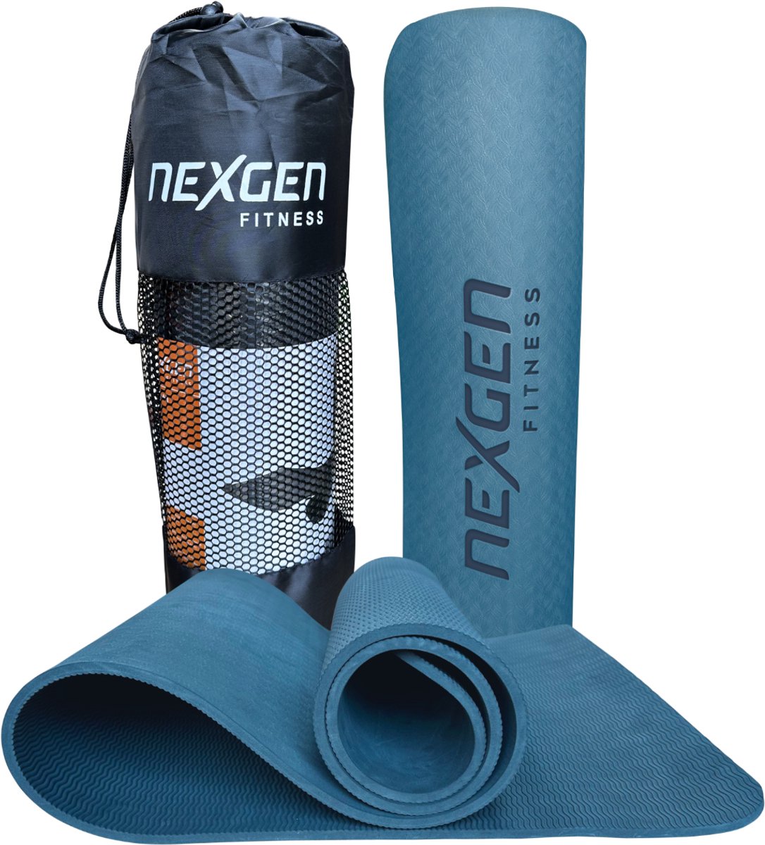 NexGen TPE Yogamat l Fitnessmat l Light Blue l 180 x 61 x 0,8 cm | Incl Draagtas