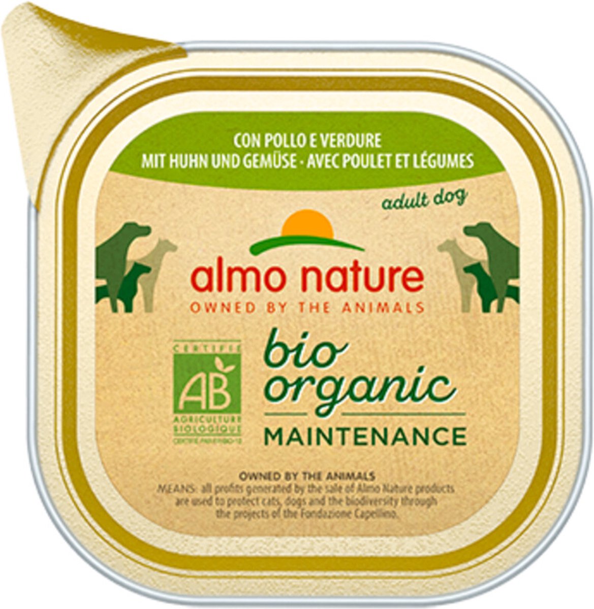 64x Almo Nature Bio Organic Maintenance Hondenvoer Kip en Groenten 100 gr