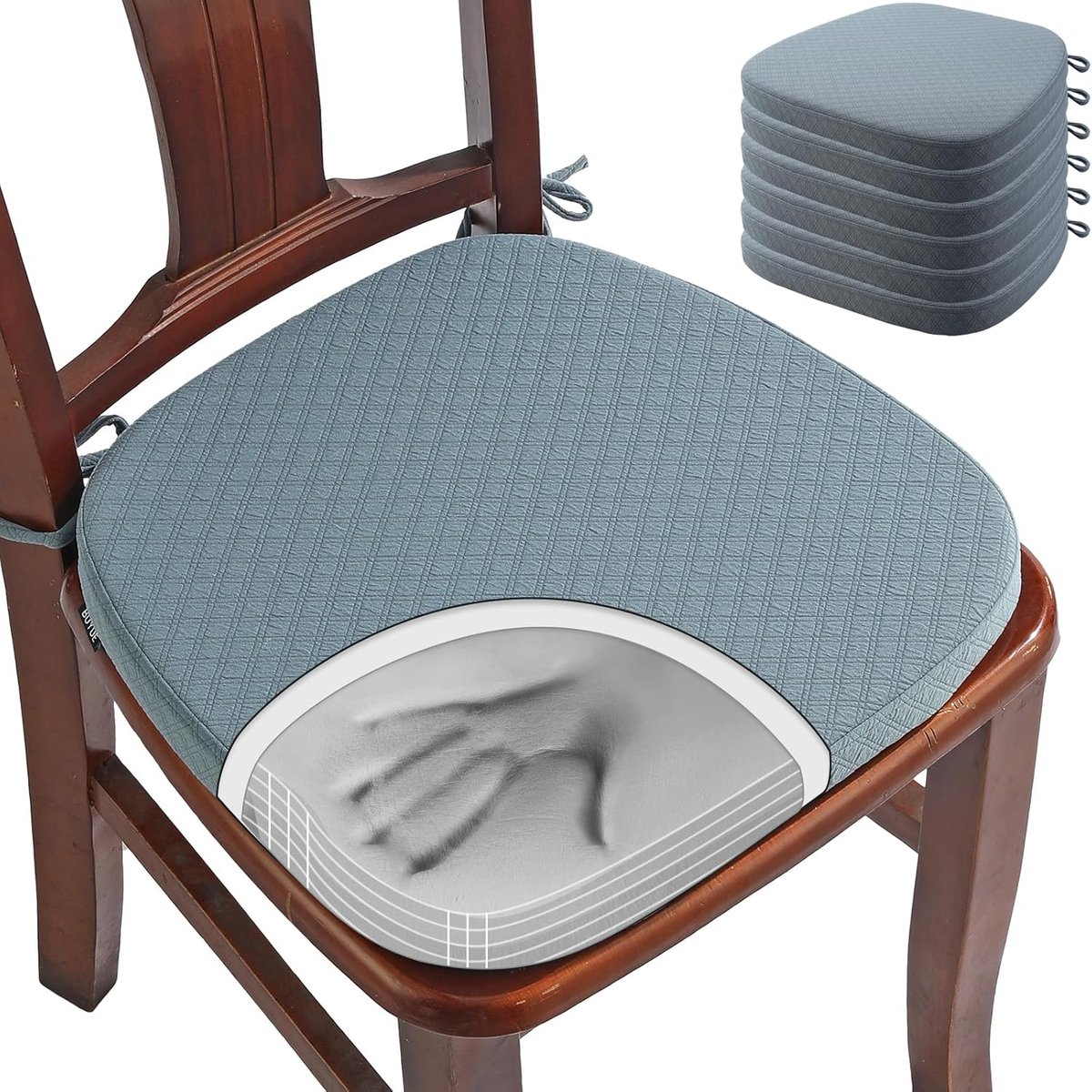 Goodivery ® Zesdelige Luxe Memory Foam Stoelkussenset voor Eetkamer, U-Vormig, Anti-Slip, Verwijderbaar, Hemelsblauw