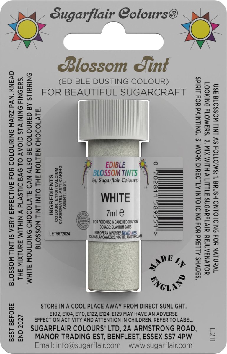 Sugarflair Eetbare Kleurpoeder - Wit - 7ml - Voedingskleurstof