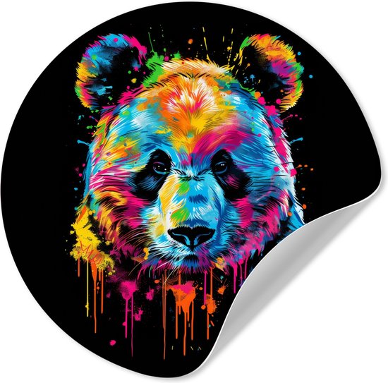 WallCircle® - Behangcirkel 50x50 cm - Muurstickers Panda - Dieren - Kleur - Verf - Zwart - Muurcirkel tienerkamer - Slaapkamer decoratie - Tiener kamer accessoires - Wandcirkel jeugdkamer