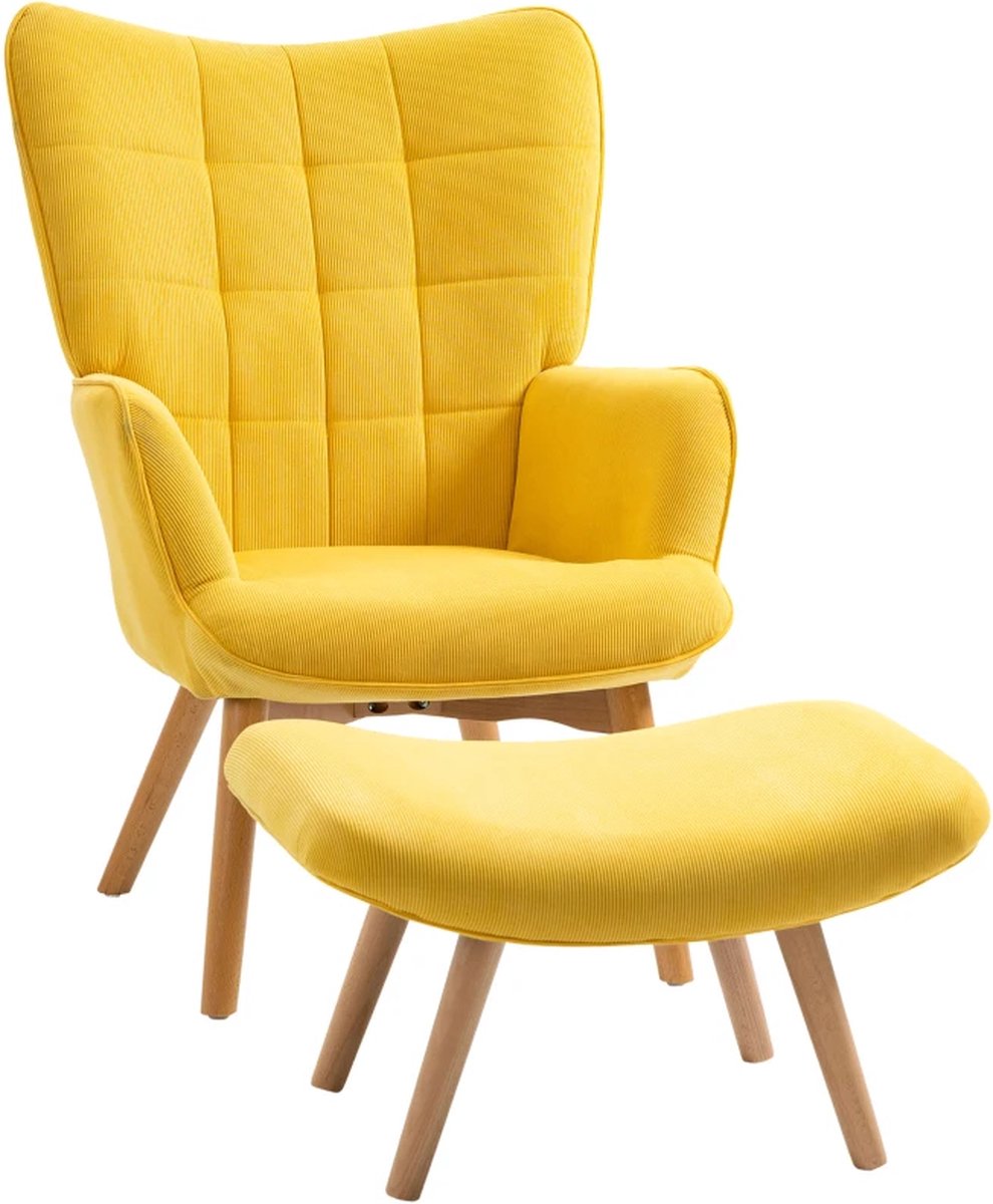 Fauteuil - Relaxzetel - Relaxstoel - Relaxfauteuil - Stoel - Met armleuning - Met voetenbank - Voor één Persoon - Geel