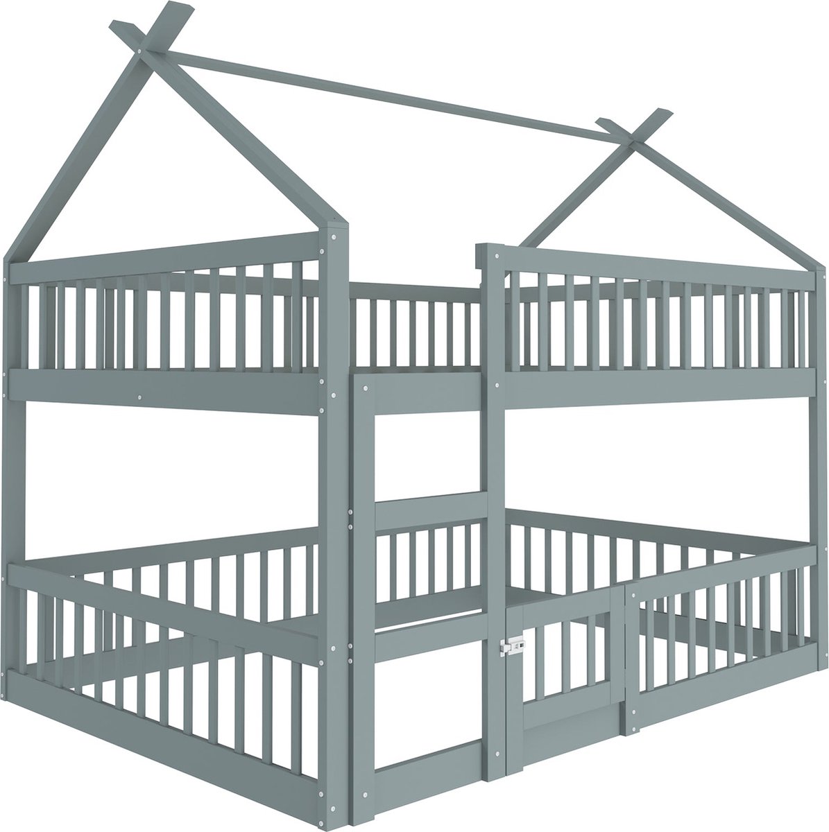 Merax Stapelbed of Hoogslaper 140x200 cm met 1 Lattenbodem en Ladder – Kinderbed met Massief Houten Frame – Grijs