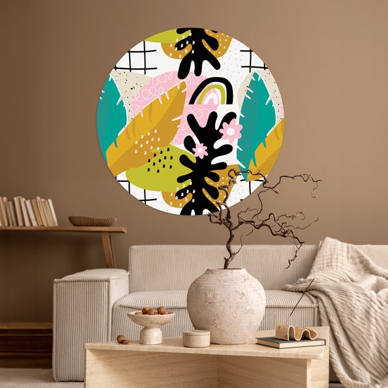 WallCircle® - Cercle de papier peint 100x100 cm - Stickers muraux Feuille - Jungle - Motifs - Cercle mural - Accessoires chambre enfant - Décoration chambre bébé - Cercle mural autocollant