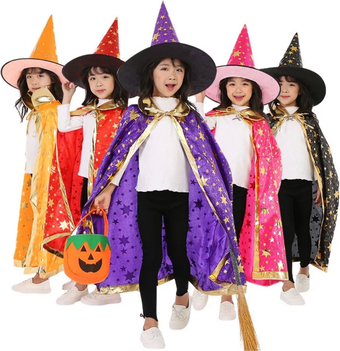 Joya Kids® Tovenaars Cape en Hoed Roze | Halloween Verkleedset als Tovenaar | Verkleedkleding | Cape en Muts set Merlijn | Roze — afbeelding 13