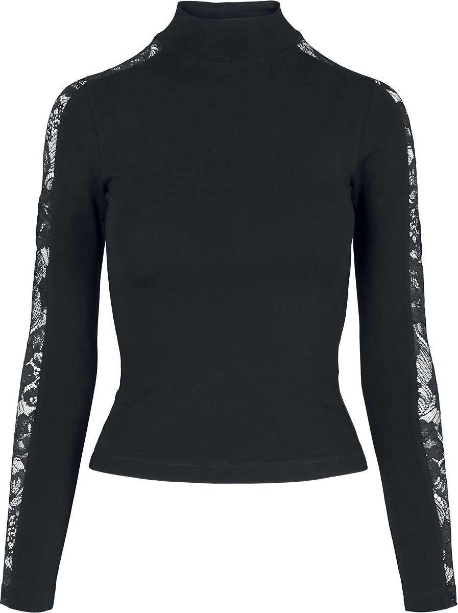 Urban Classics Lace Striped Longsleeve Dames Shirt met lange mouwen XS Zwart