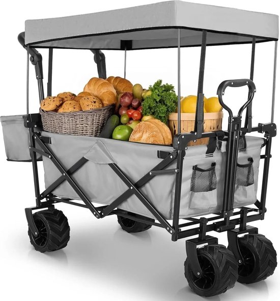Tumex - Bolderkar Opvouwbaar - Bolderkar Kinderenvervoer - Met Verwijderbare Luifel - 115 kg Capaciteit - Offroad Wielen - Grijs van Tumex — afbeelding 4