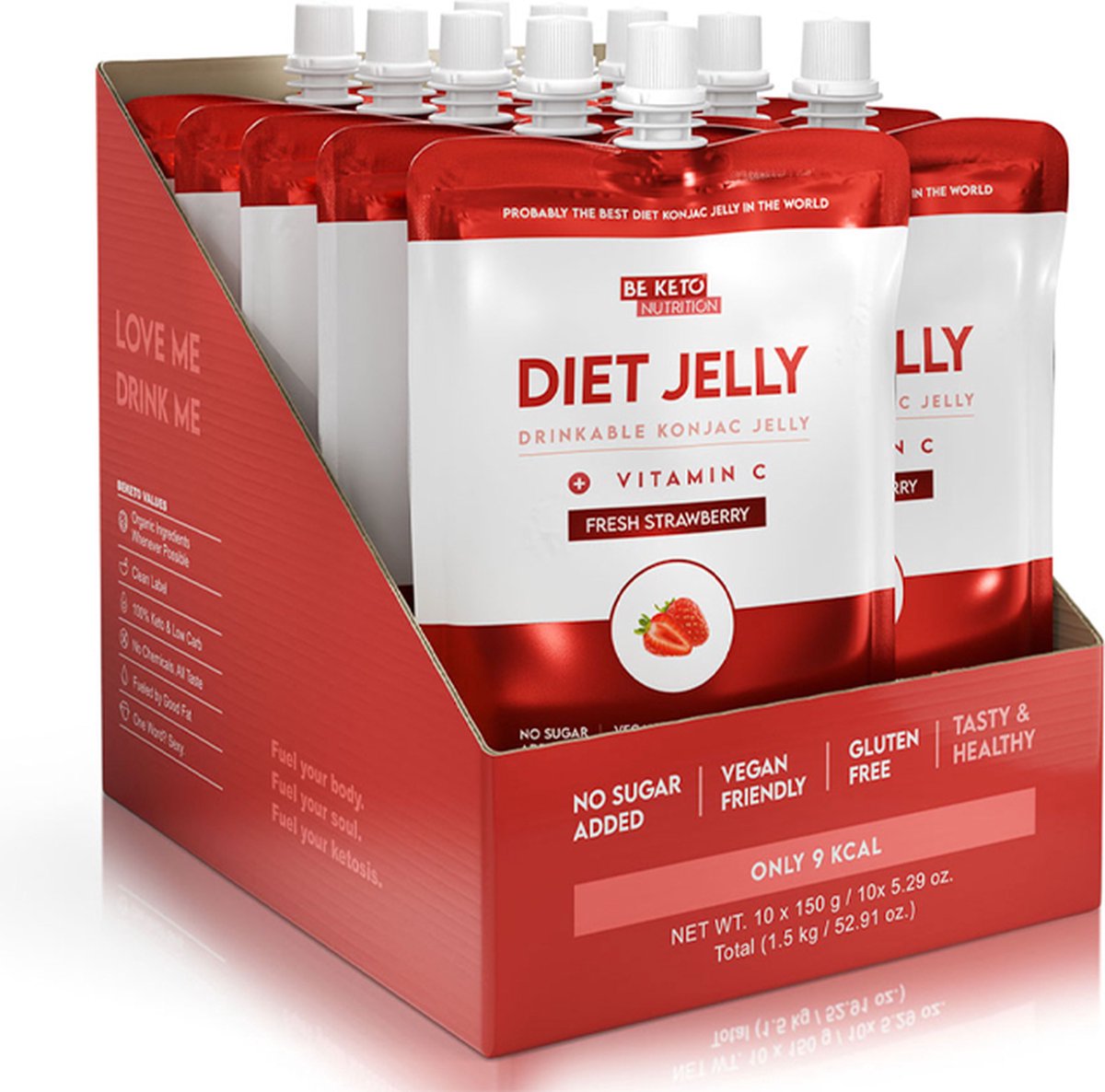 Goedkoopste Be Keto | Diet Jelly Konjac | Fresh Strawberry | 10 Knijpzakjes | 10 x 150 gram