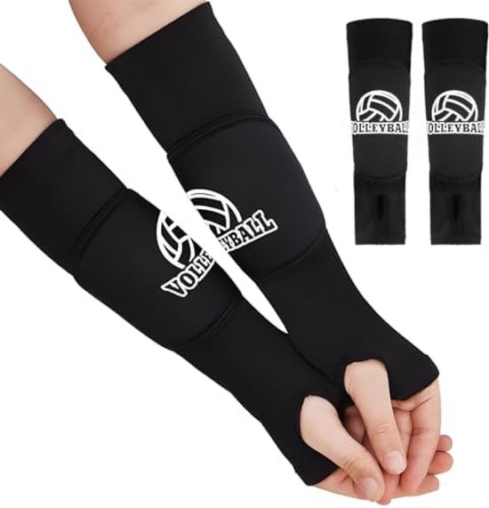 Manchons De Bras Volley-Ball Noirs – Protège-Avant-Bras Avec Trou Pouce – Protection Nylon Pour Volley, Basket, Tennis