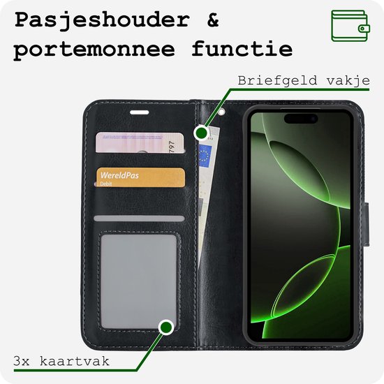 Étui adapté pour iPhone 16 Pro Case Bookcase Cover Flip Case Book Cover - Étui adapté pour iPhone 16 Pro Case Book Case Case - Zwart