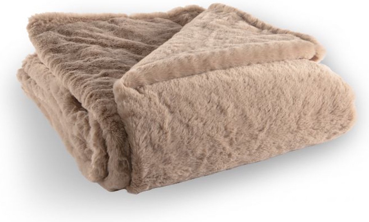 Tiseco Deken plaid RUBY - zacht imitatie konijnenbont - 150x200 cm, taupe