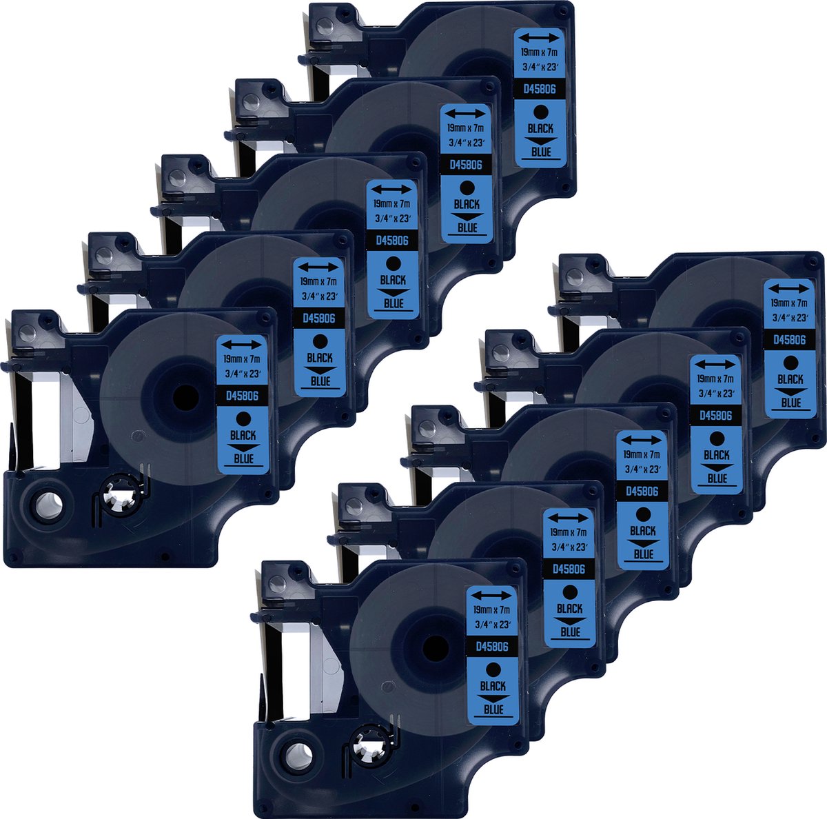 DULA Dymo D1 45806 - S0720860 - Compatible label tape - 10 lettertapes - Zwart op blauw - 19mm x 7m