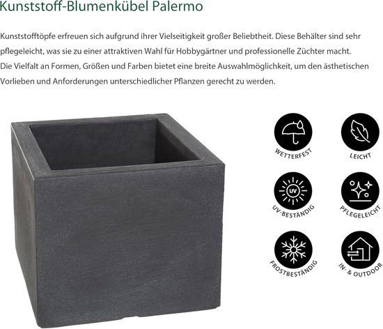 Geli Thermo Plastic Lippert Vaso Quadrato Antracite – Design Moderno Per Piante, 30x30x26 Cm - 2