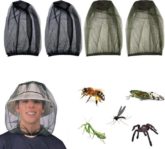 Foto: Klamboe gezicht midge net hoofd cover insect hoofd netto muggenhoofd hoed beschermen tegen mosquito insect bug pack van 4 ceo