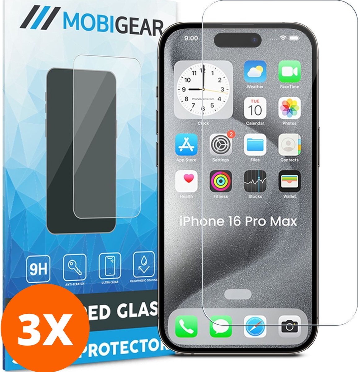 Mobigear Screenprotector geschikt voor Apple iPhone 16 Pro Max Glazen | Mobigear Screenprotector - Case Friendly (3-Pack)