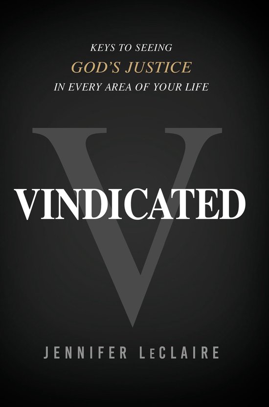 Boekhoes 'Vindicated' met grote grijze V en witte tekst.