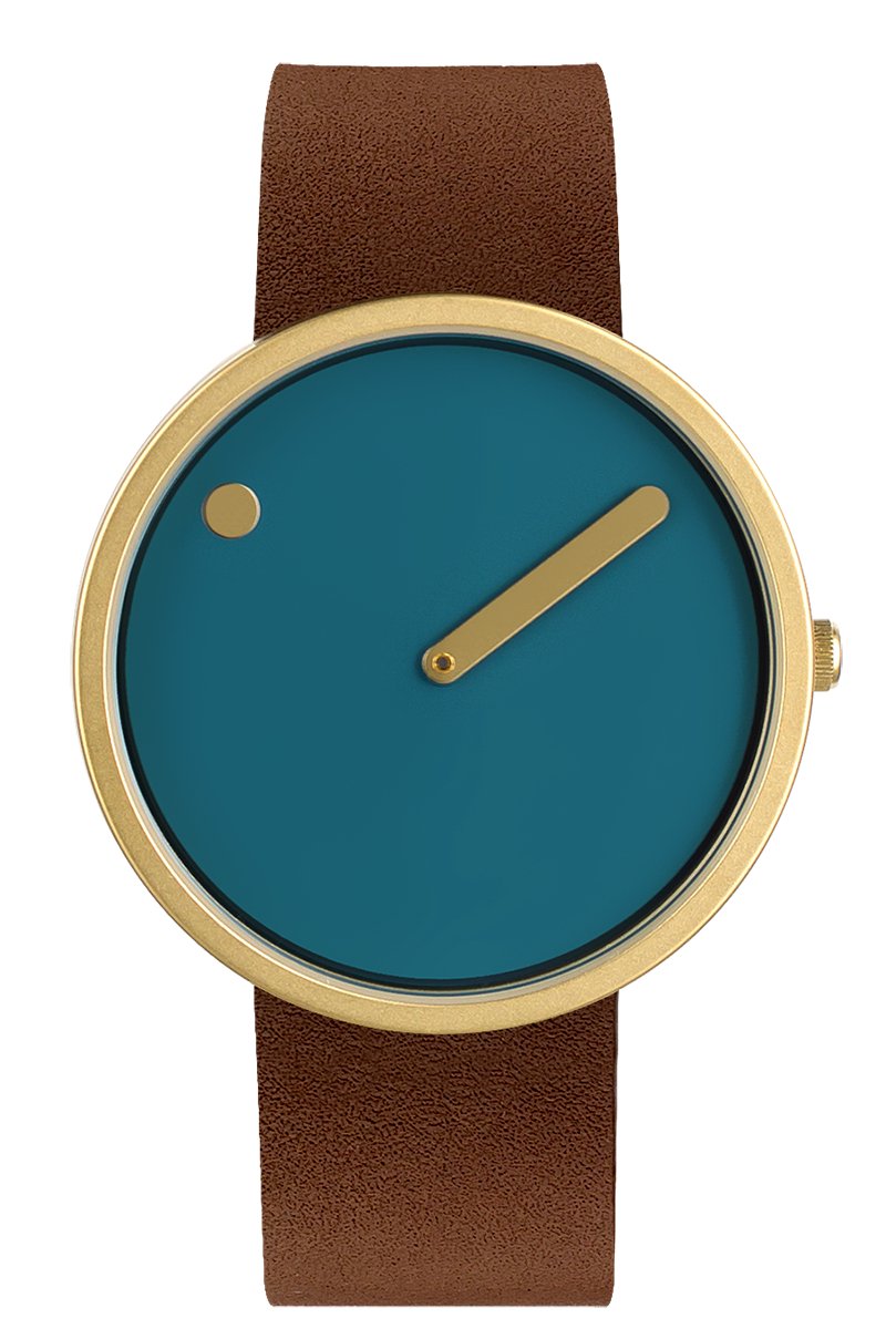 Picto Design Horloge Blauwe Wijzerplaat, Chocoladebruin Lederen Horlogeband 43376-4720G - Uniseks - 40mm