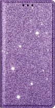 Coque adaptée pour iPhone 16 - Bookcase - Porte-cartes - Portefeuille - Glitter - TPU - Violet