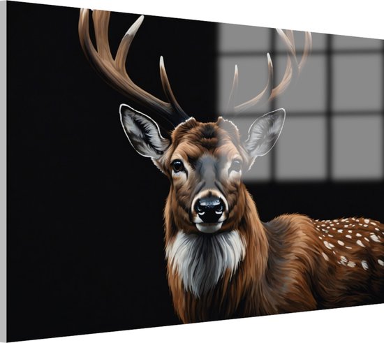 Peinture sur verre cerf avec fond noir - Peintures sur verre cerf - Peinture sur verre Animaux - Décoration murale moderne - Peinture sur verre acrylique - Oeuvre peinture verre acrylique 75x50 cm