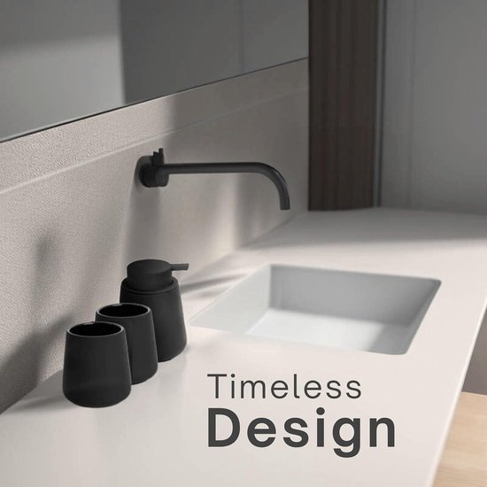 zccz 6-delig badkamer accessoires set, tandenborstelhouder, tandenborstelbeker, zeepdispenser, badkamer opbergbakje, Qtip houder, prullenbak - Zwart