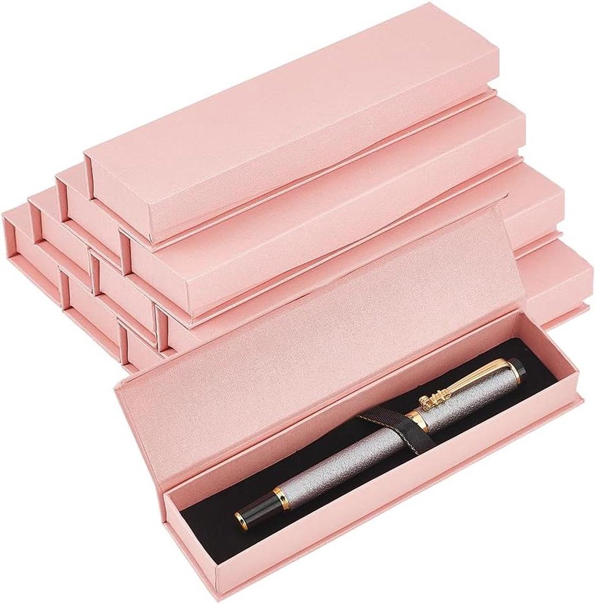 Pennen-geschenkdozen - lege zwarte geschenkdoos voor pennen en markers - 10 stuks - 168 x 38 mm - Roze