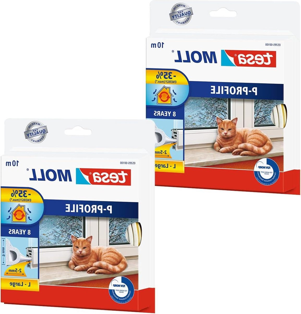 Profiel Rubberen Tochtstrip - Zelfklevende Strip voor Isolatie van Kieren - Wit - 2x 10 m x 9 mm x 55 mm - Moll P