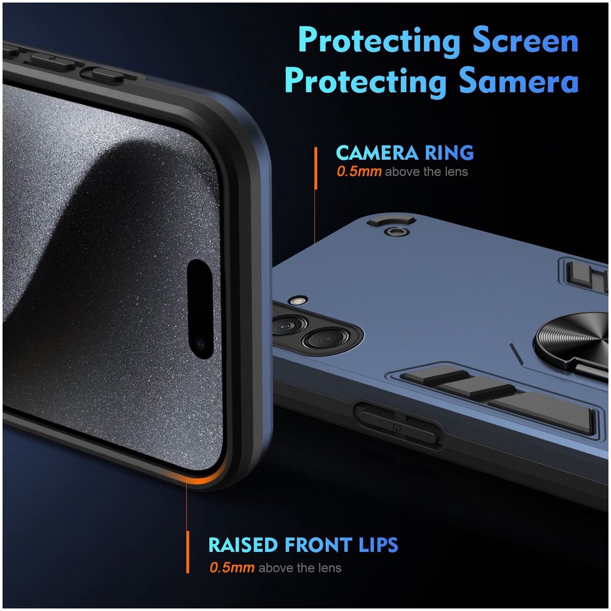 Mobigear Hoesje geschikt voor Samsung Galaxy M55 Telefoonhoesje Hardcase | Mobigear Armor Ring Backcover Shockproof met Ringhouder | Schokbestendig Galaxy M55 Telefoonhoesje | Anti Shock Proof - Blauw
