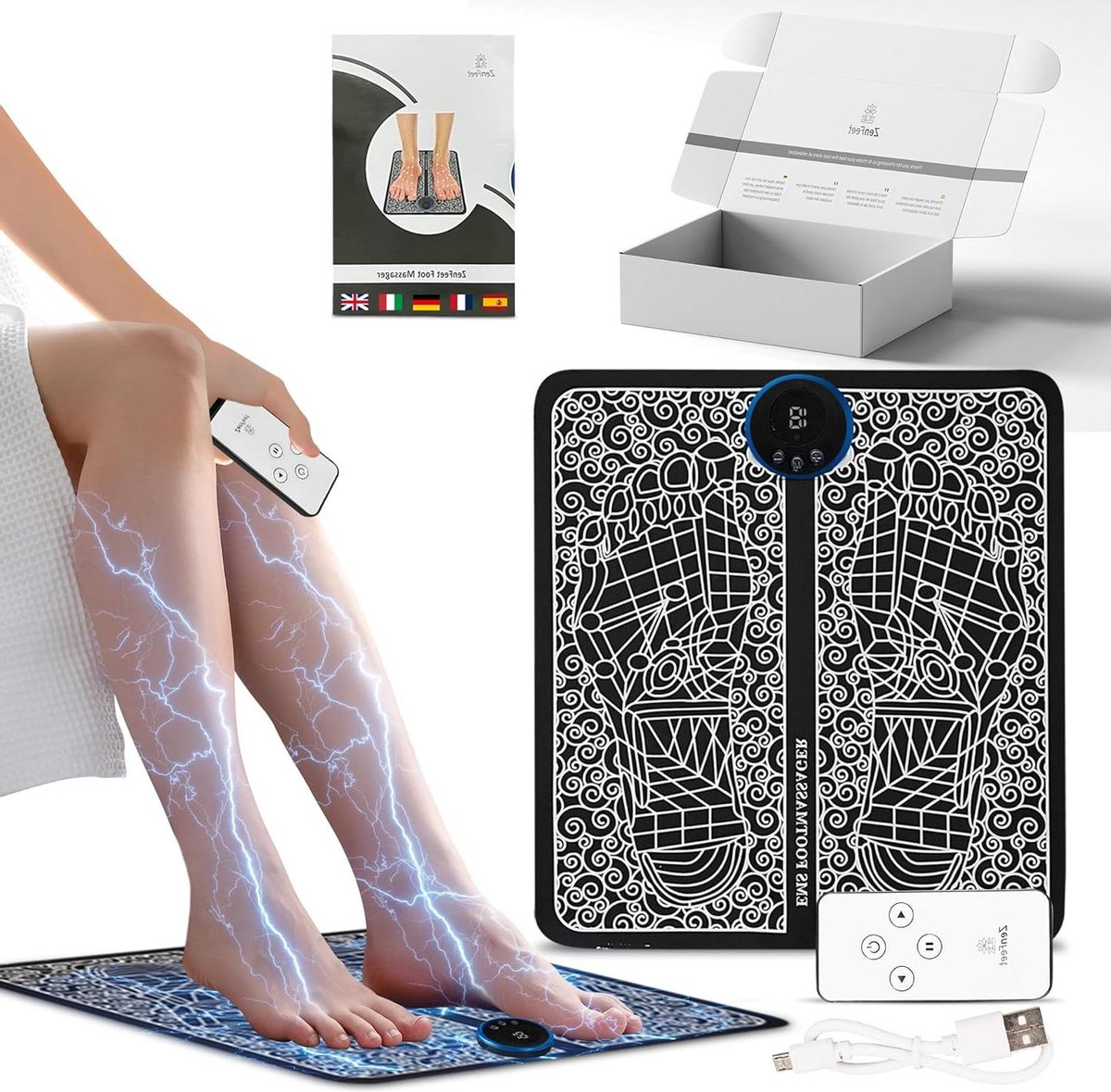 Bol.com Massage Apparaat Elektrisch EMS voetmassageapparaat met afstandsbediening en handleiding - voetmassage voetontspanning 8... aanbieding