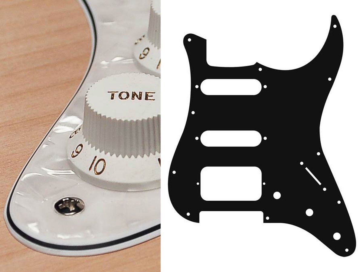 Boston ST-423-PW pickguard, Stallion, SSH, 3 pot holes, 3-5 switch, 4 ply, pearl white
