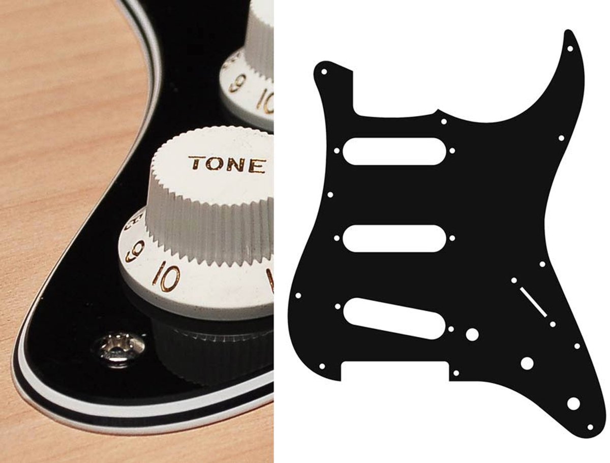 Boston ST-413-B pickguard, Stallion, standard, SSS, 3 pot holes, 3-5 switch, 4 ply, black