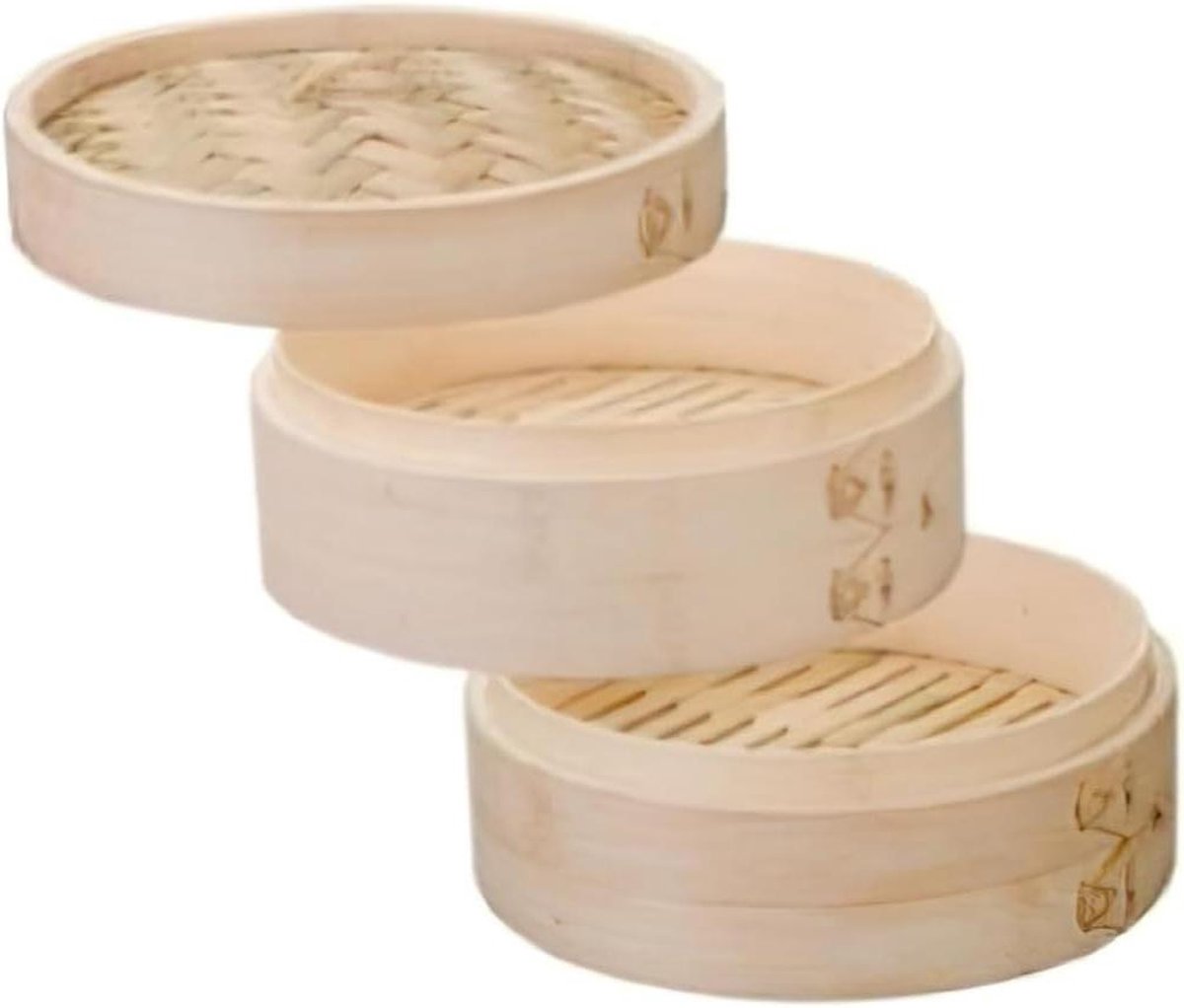 Stoomkoker set 20 cm 3-eenheden - bamboebruin - topkwaliteit