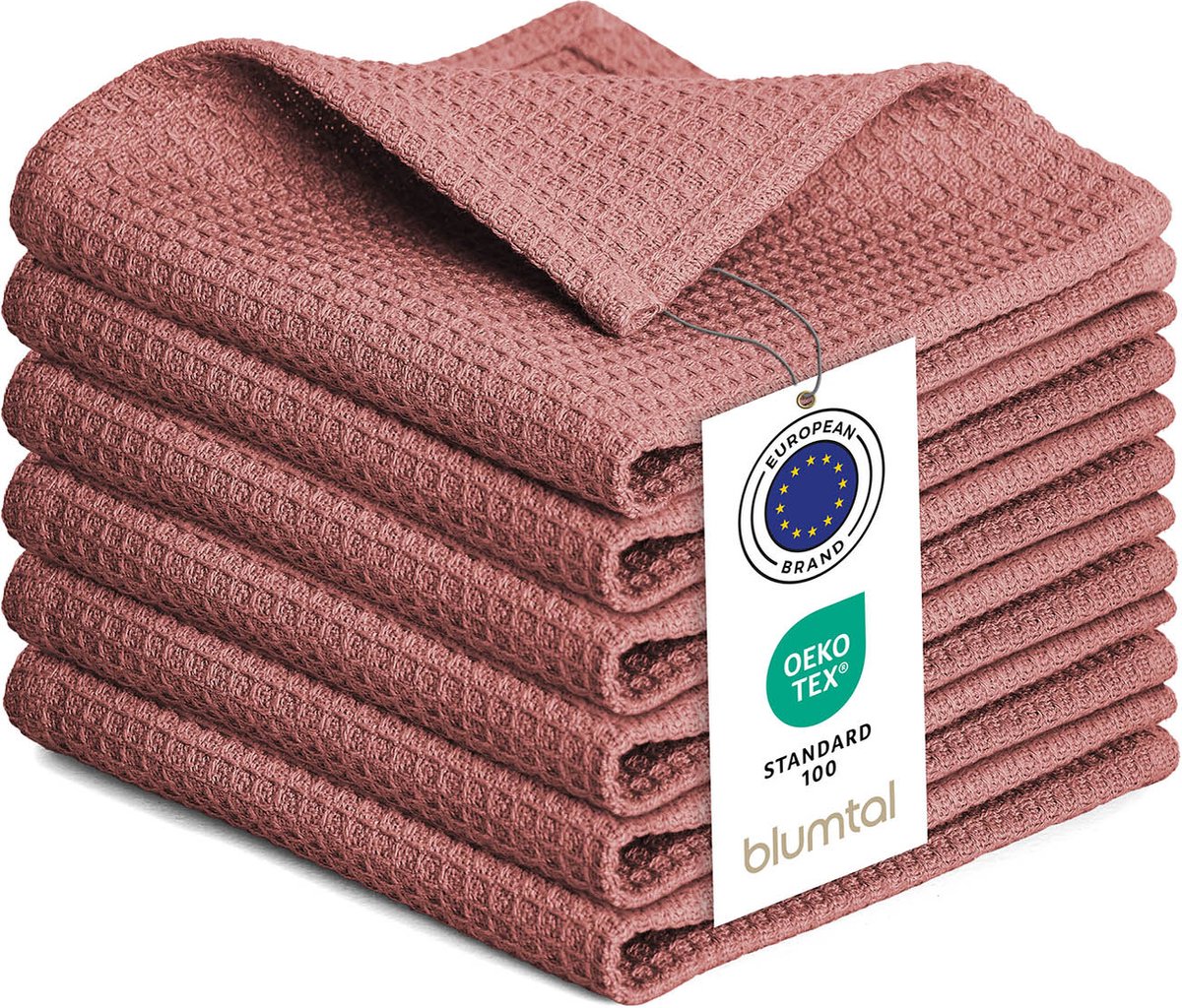 Blumtal® Wafeldoeken 30x30 cm - Set van 10 - Theedoeken katoen 100% - Keukendoeken wasbaar op 60 °C - Keukendroogdoeken - Vaatdoeken - Roze