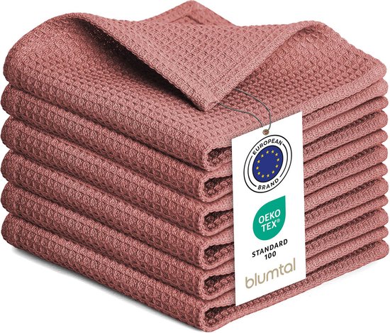 Blumtal® Essuies de vaisselle 30x30 cm - Set de 10 - Essuies de vaisselle coton 100% - Torchons de cuisine lavables à 60 °C - Torchons de Cuisine en coton - Torchons de cuisine - Torchons gaufrés - Torchons - Rose