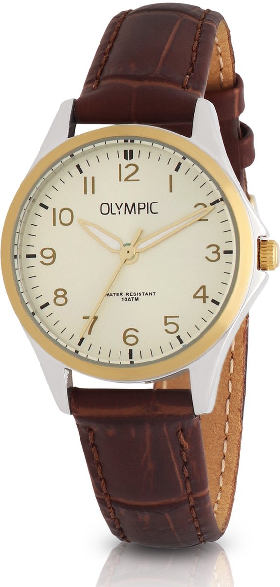 Olympic OL72DSL048B Robin Dames Horloge - Mineraalglas - Staal-Leer - Bruin-Zilverkleurig - 29 mm breed - Quartz - Gesp - 10 ATM (zwemmen)