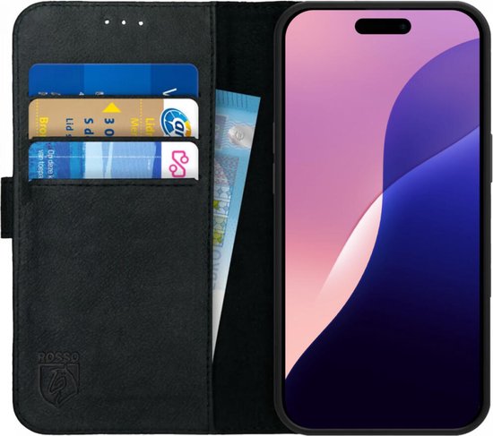 Rosso iPhone 16 Pro bookcase - Echt leer hoesje - Zwart - Bol