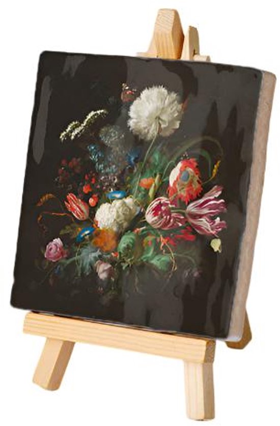 Kunsttegeltje - Vaas met Bloemen de Heem - Met Houten Ezeltje