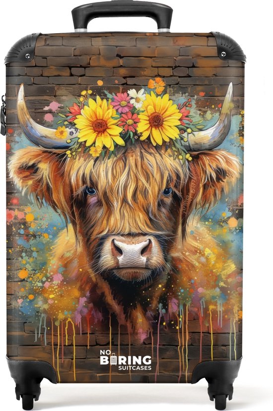 NoBoringSuitcases.com® - Valise cabine Graffiti Highlander écossais avec fleurs - Bagage à main - Valise de voyage - Valise chariot - Valises 55x40x20 cm - 55x35x25 cm