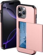 Hoesje Geschikt voor iPhone 16 Pro Max Hoesje Met Pasjeshouder Hard Case Met Kaarthouder - Hoes Geschikt voor iPhone 16 Pro Max Hoesje Pashouder Case - Rosé goud