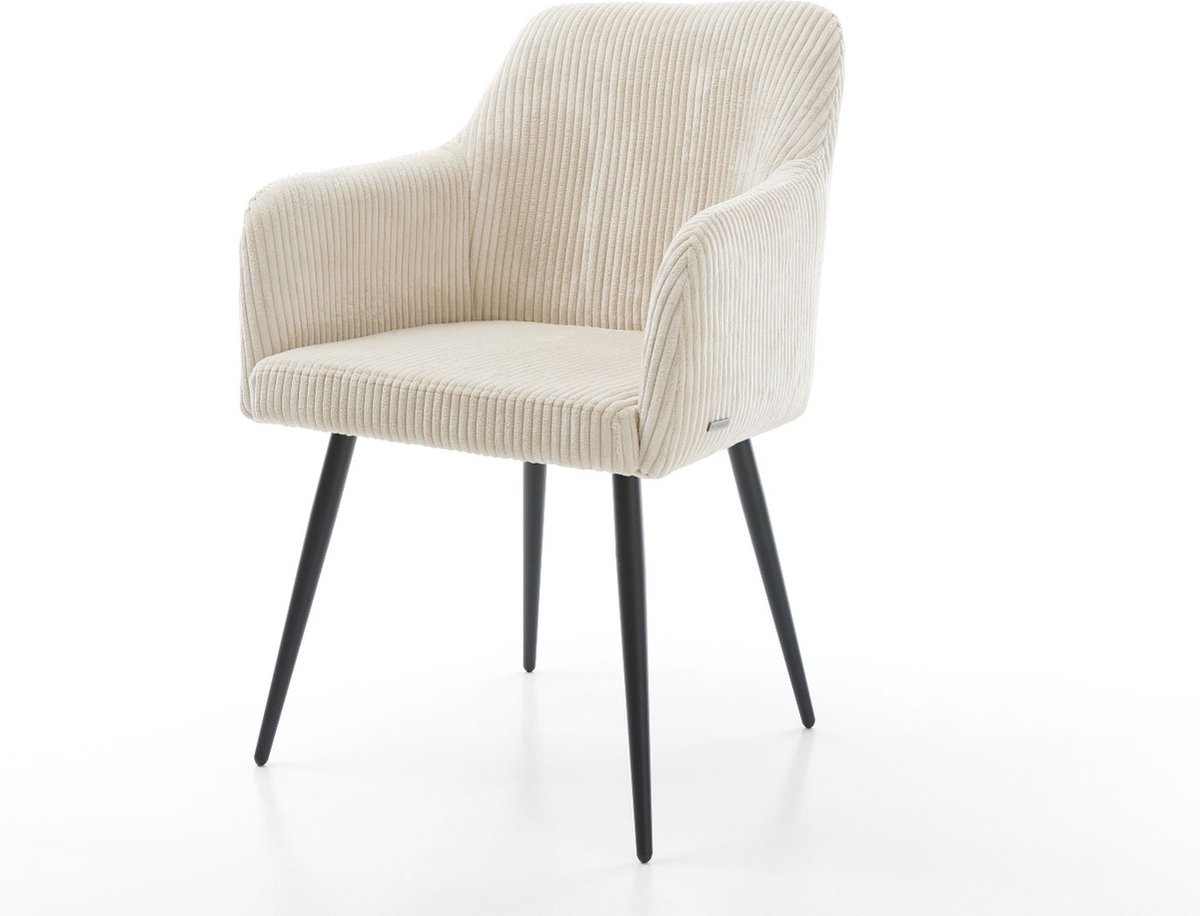 DELIFE Gestoffeerde-stoel Greg-Flex 4-poot conisch zwart koord beige pocketveer kern