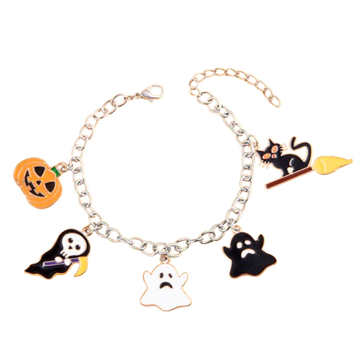 Plux Fashion Halloween Armband - Zilver - 5mm/19cm + 5cm verlengstuk - Sieraden - Zilveren Armband - Halloween Bracelet - Schakel Armband - Sieraden Cadeau - Bedeltjes - Luxe Style - Duurzame Kwaliteit - Kerst - Halloween - Halloween kostuum