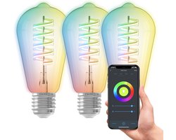 Calex Slimme Lamp - Set van 3 stuks - Wifi LED Filament Verlichting - E27 - Smart Bulb Helder - Rustiek - RGB en Warm Wit Licht