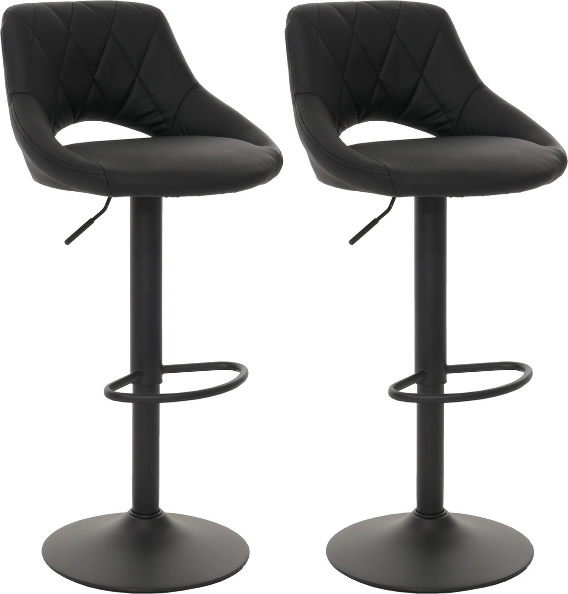 MCW Set van 2 barkrukken MCW-N64, barkruk tegenkruk, draaibare voetensteun, imitatieleer metaal ~ zwart