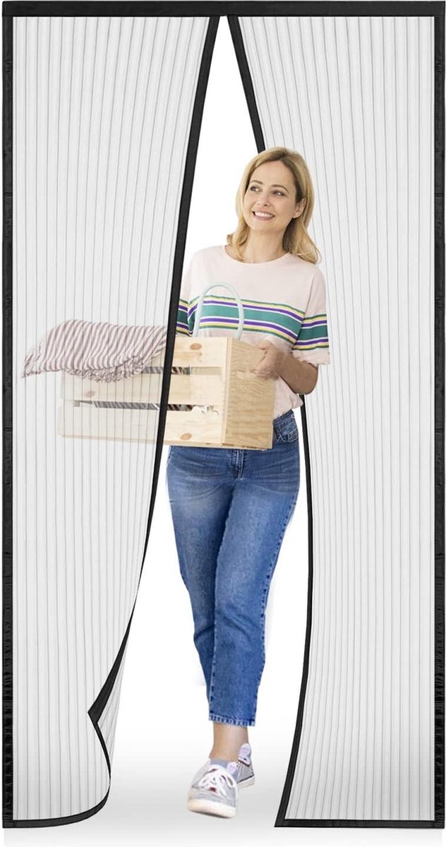 Vliegengordijn Magnetisch Vliegengaas voor Deur Upgrade Insectenbescherming 105 x 210 cm Zwart Klittenbandmontage - Balkondeur Kelderdeur Terrasdeur