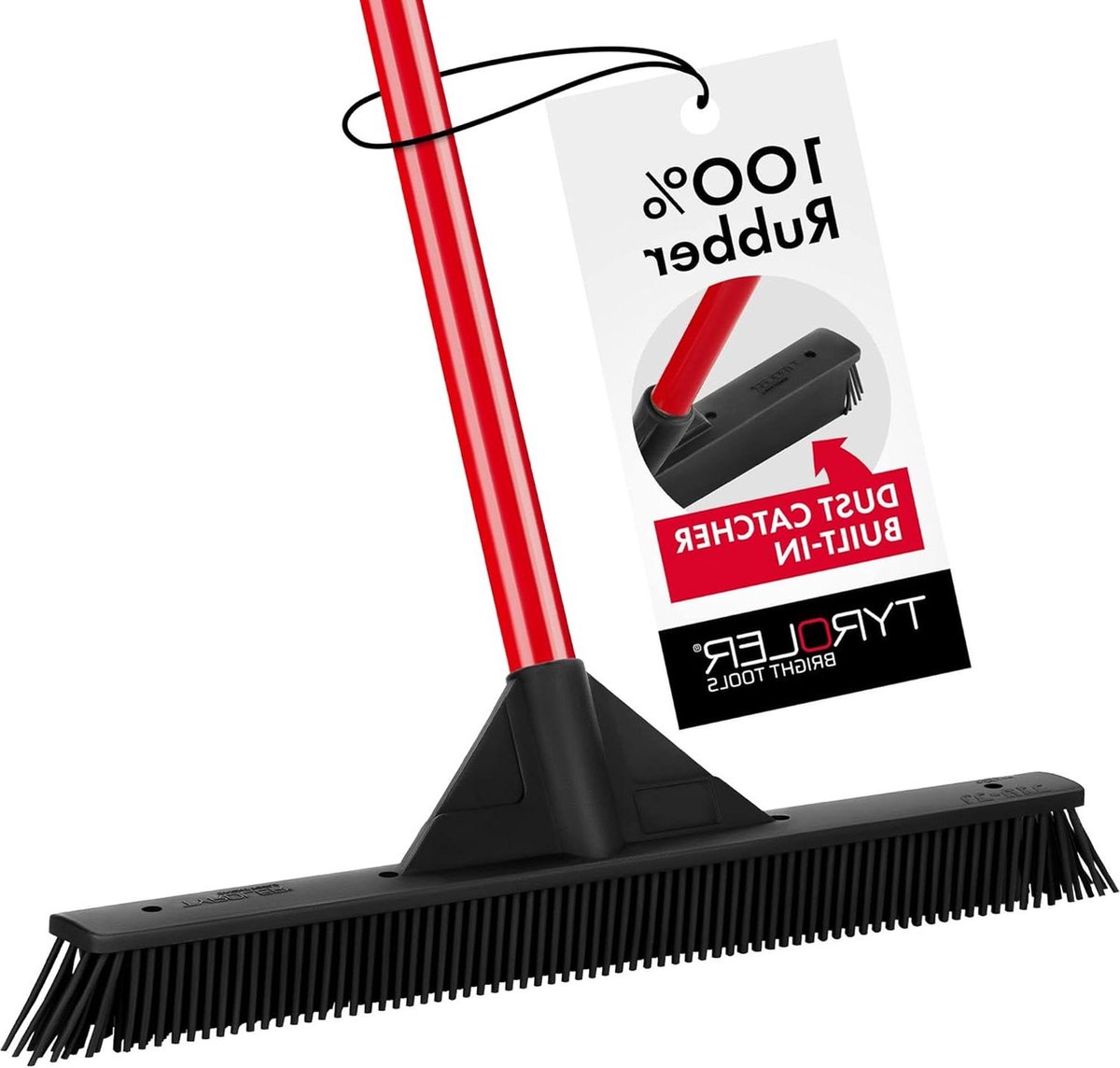 Stoffer en blik - Stofvanger rubberen bezem - 415 cm kop - 140 cm anti-roest handvat - 6 rijen krasbestendige borstelharen - industriële vloer en tapijtveger - plat mes - fijn stof - multi-oppervlak bezem