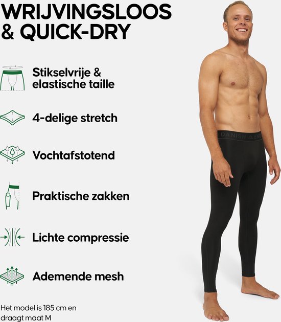Pantalons de compression DANISH ENDURANCE - Homme - Couche de base pour l'entraînement - Set de 2 - Zwart - M