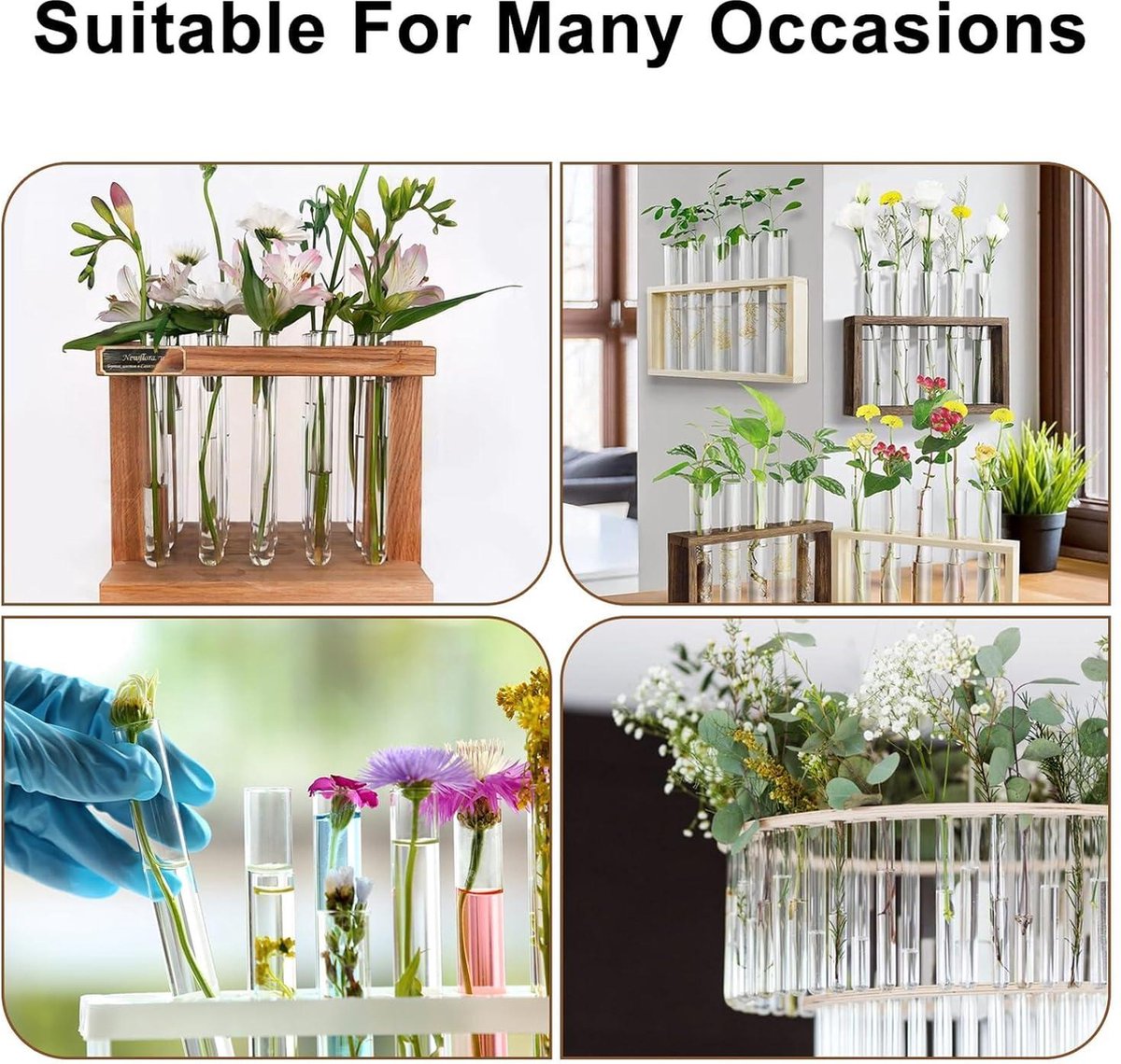 12 reageerbuisjes voor bloemen om op te hangen, reageerbuisje vaas met rand om op te hangen, raamdecoratie hangend, vaas glas, bruiloftsdecoratie bloemen (10 cm