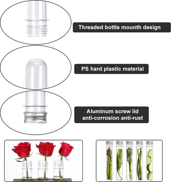 TESSTSY 12 stuks reageerbuisjes, kunststof, transparant, 110 ml, schroefsluiting, reageerbuisjes, plastic laboratoriumbuisjes, kunststof, voor hydrocultuur, snoep, specerijen