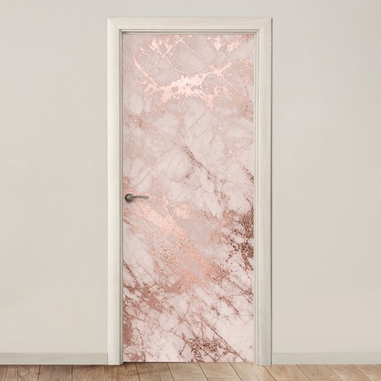 Deurposter 80x205 cm - Deursticker Marmer - Roze - Luxe - Marmerlook - Glitter - Design - Meubelfolie zelfklevend - Deurfolie woonkamer - Interieurfolie fotobehang - Deur plakfolie - Deurstickers - Deurbehang sticker - Kamer decoratie