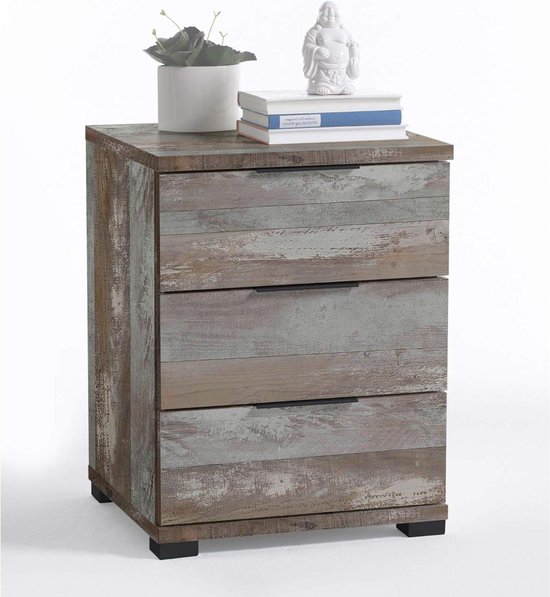 Stella Trading OLLI Nachtkastje Met Drie Schuifladen In Grafiet Modern Nachtkastje Met Opbergruimte Voor Je Bed Hout 45 X 61 X 38 Cm